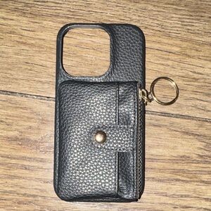 Black Leather Phone Case with Gold Accents